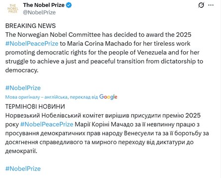 Марія Коріна Мачадо премія миру