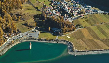 курон, затопленная деревня, озеро резия, италия