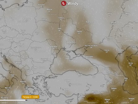 Пилова буря, Україна, 3 жовтня, карта, Windy