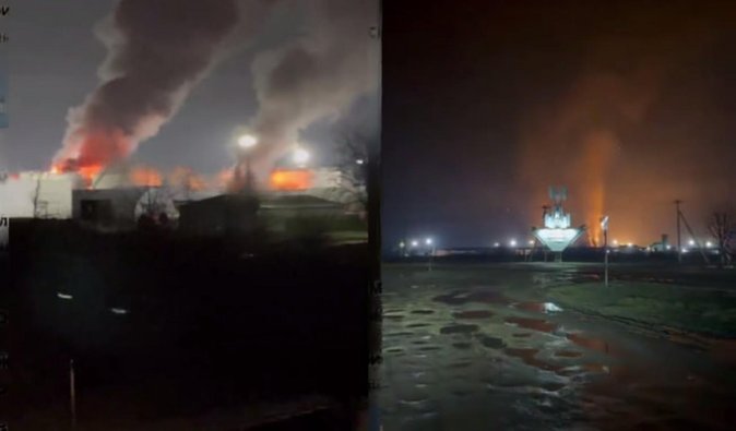 Беспилотники атаковали Краснодарский край: пылает важный узловой объект в нефтяной промышленности РФ (видео)