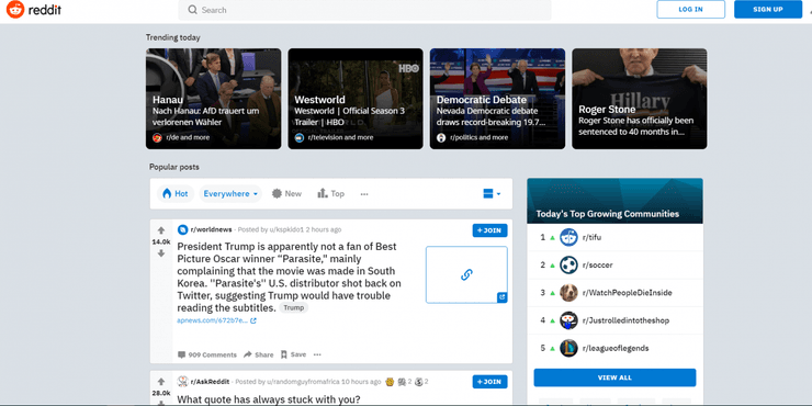 reddit интерфейс сети
