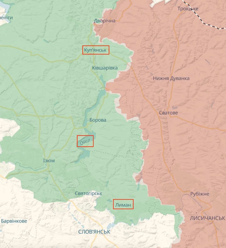 Лиман, Купянск, Оскол, Донбасс, Донецкая область, карта боевых действий