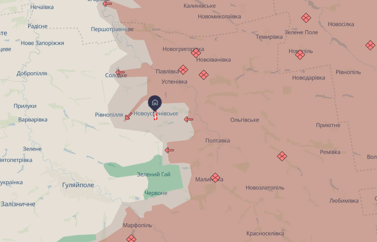 Скриншот карты продвижения врага на Запорожском направлении