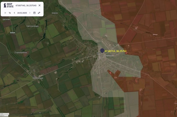 Карта ситуации в Гуляполе по состоянию на 24 декабря, DeepState