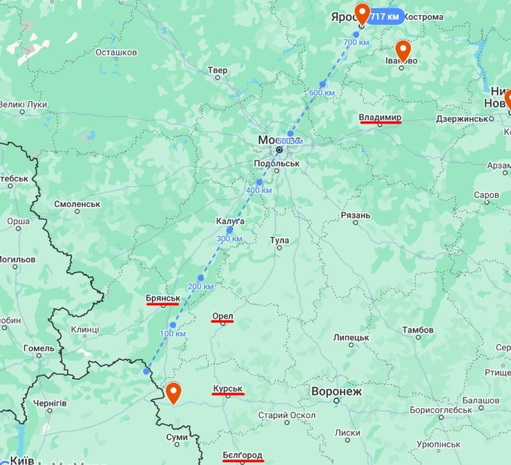 Атака дронів на РФ, карта, 30 квітня, Рильськ, Нижній Новгород