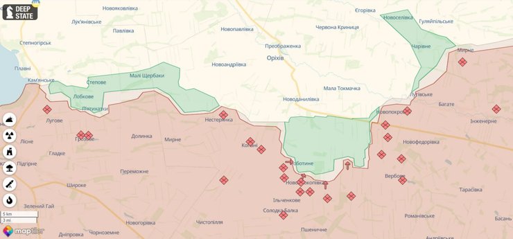 Оріхівський напрямок, карта бойових дій