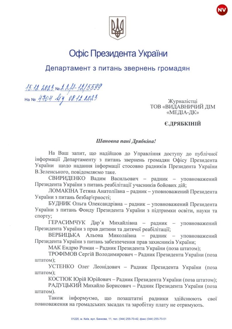 Офіс президента, Володимир Зеленський, радники, фото