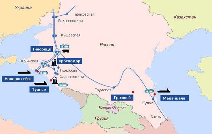 Як проходить нафтопровід від Тихорецька до Новоросійська та Туапсе