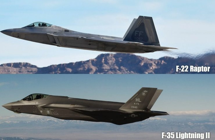 Самолеты F-22 и F-35, истребители F-22 и F-35, F-22, F-35, истребитель