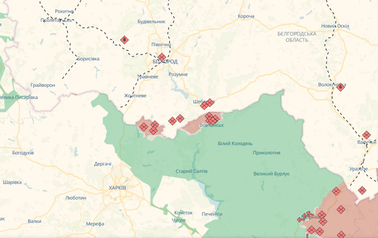 Бєлгород, Харків, Харківська область, Бєлгородська область, Харківський напрямок, карта, мапа, DeepState