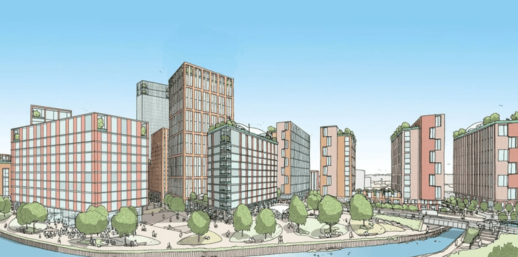 Концепт нового прибрежного района на острове Помона с парками, жилыми кварталами и пешеходными зонами