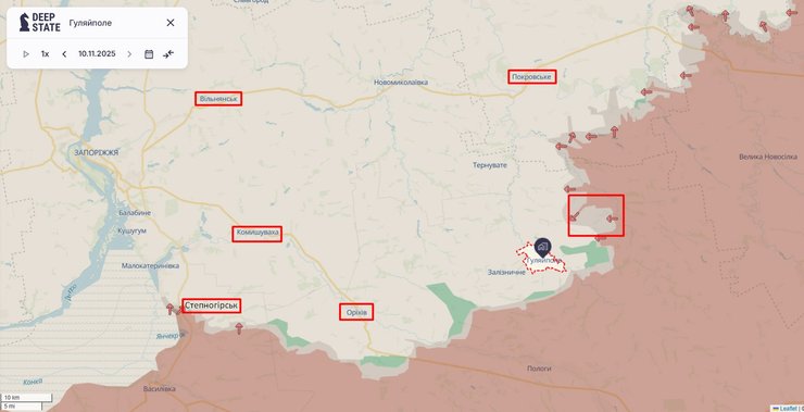 Карта поля бою під Гуляйолем та Запоріжжям станом на 10 листопада