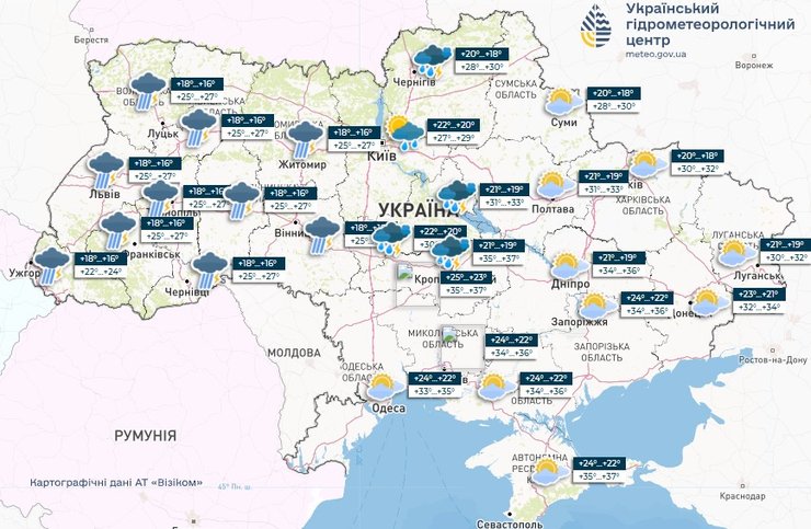погода в Україні 28 липня понеділок