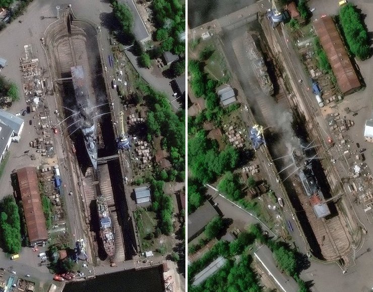 Супутникові знімки наслідків удару ЗСУ по корвету "Бойкий"