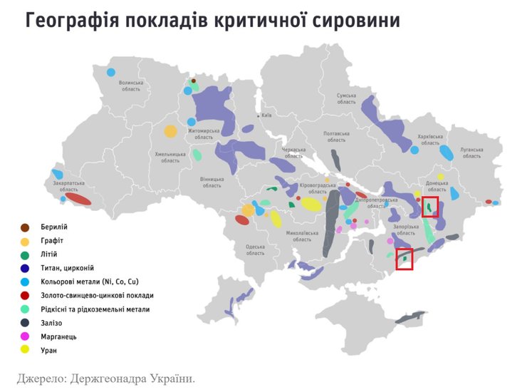 карта покладів літію в Україні