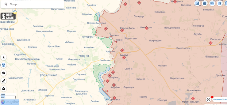 карта боев за Бахмут