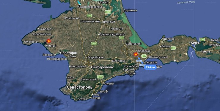 Карта ударів дронів ВМС України та ССО ЗСУ 9 березня