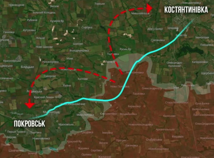 наступление россиян, покровск, карта покровск, константиновка наступление