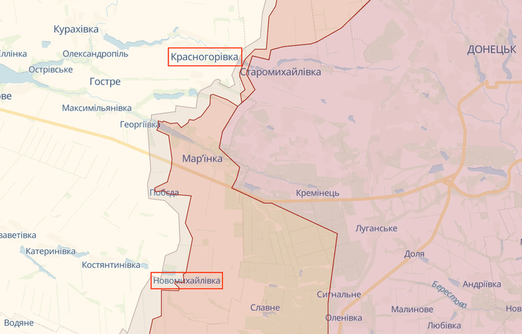 Красногорівка, Новомихайлівка, карта наступ, карта війни в Україні онлайн, DeepState, карта бойових дій