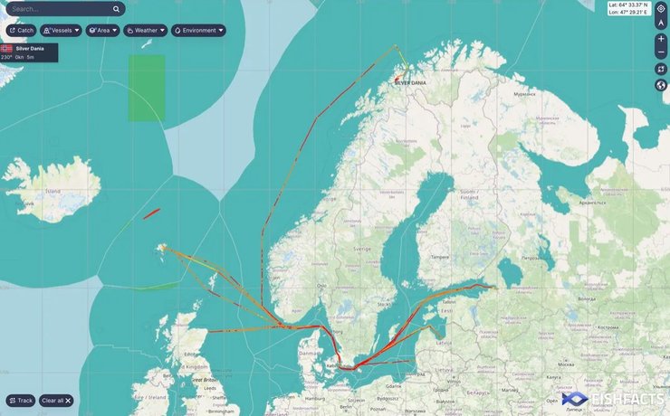 Инцидент в Балтике, судно, Silver Dania, траектория