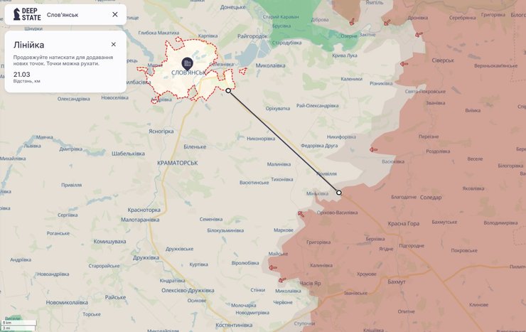Карта фронту під Слов'янськом станом на 1 лютого, DeepState