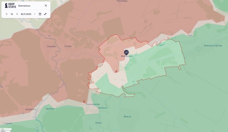 Карта линии фронта в Волчанске, 30 ноября, карта DeepState