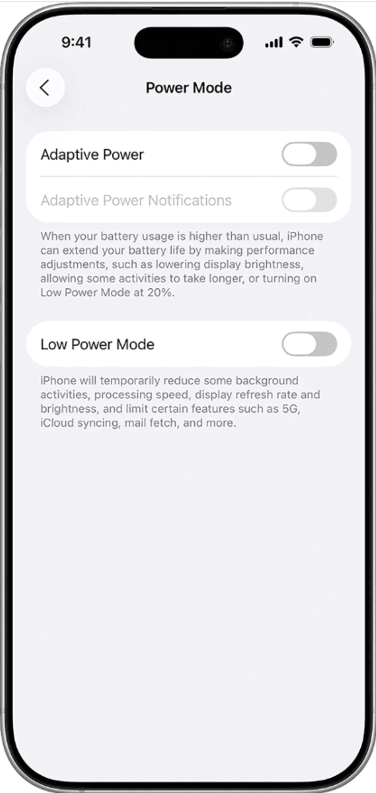 Adaptive Power iPhone 17 новая функция заряд батареи