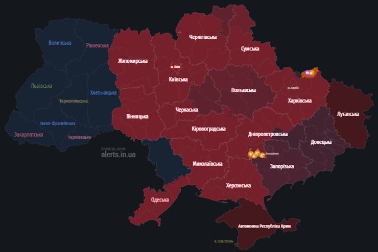 карта карта воздушных тревог по Украине