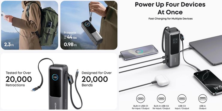 Anker 25000 mAh 165W PD повербанк характеристики функции