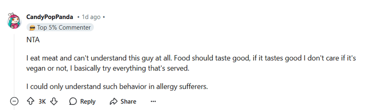 комментарий на реддит, Reddit, веганская лазанья, веганское блюдо, сообщение об ужине