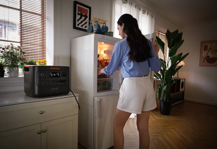 Зарядная станция Jackery HomePower 3000 подключена к холодильнику