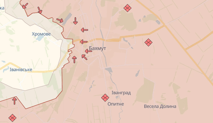 карта боевых дейтвий, Бахмут