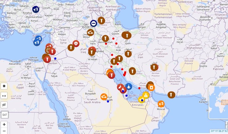 Карта ударов на Ближнем Востоке по состоянию на утро 2 марта