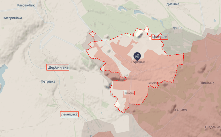 Торецк, Крымское, Забалка, Щербиновка, Леонидовка, Торецкое направление, карта боевых действий