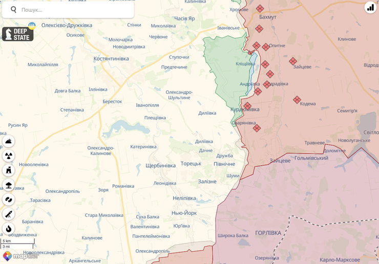 Бахмут і Горлівка на карті