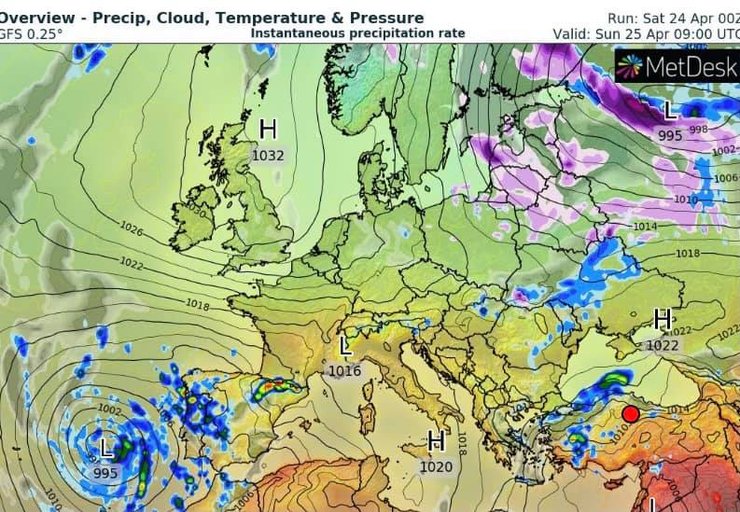 карта, погода, 24, 25, апрель