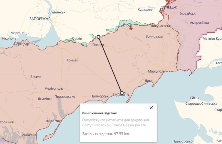Бердянск и Мариуполь — расстояние до линии фронта