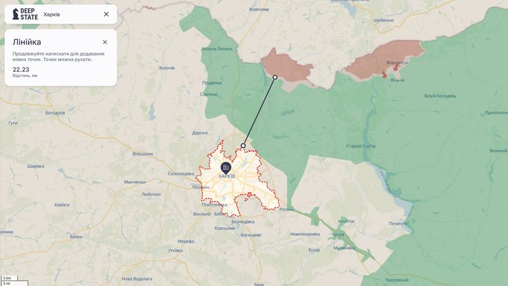 Карта линии фронта под Харьковом по состоянию на 28 декабря, DeepState