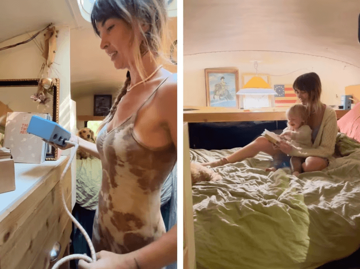 Бывшая модель живет в автобусе, экономит тысячи долларов, жизнь тусовщицы, жизнь в автобусе, старый автобус, модель родила ребенка, бросила все