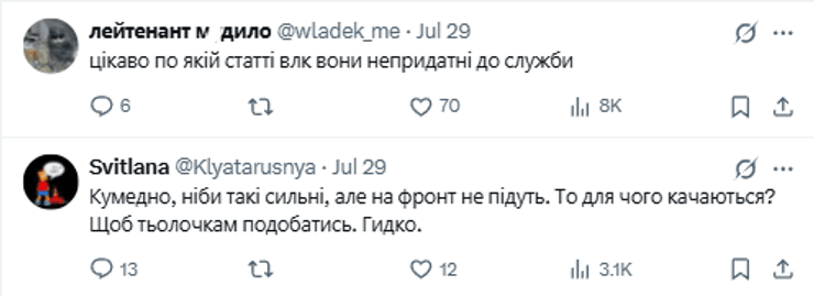 Комментарии в соцсетях относительно скандала в Киеве с фотосессией бодибилдеров