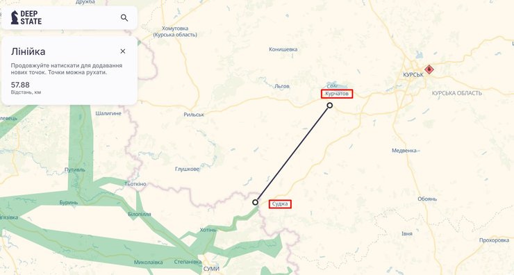 Атака на Курскую область, Суджа, Курчатов, Курская АЭС, карта