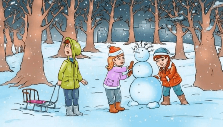 Визуальная головоломка, головоломка, тест, задачка, внимание к деталям, проверка зрения, проверка внимательности, олень, дети, зимний лес