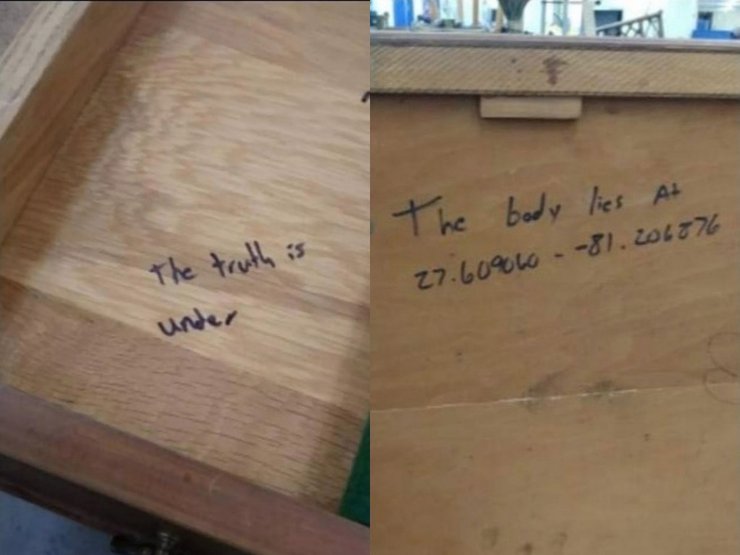 Координаты на столе, таинственное послание, снимки со спутника, военная база в США, послание на столе, тело под землей