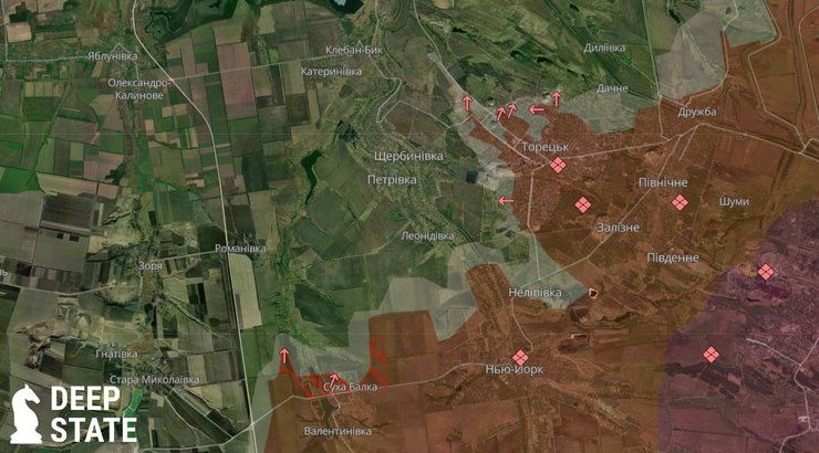Карта боїв в районі Торецька