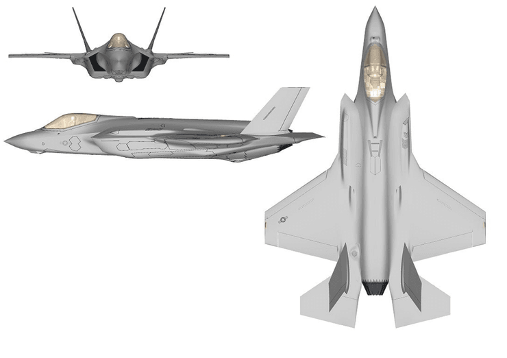 схема самолета F-35A, стелс F-35A, стелс-истребитель, стелс-истребитель F-35A