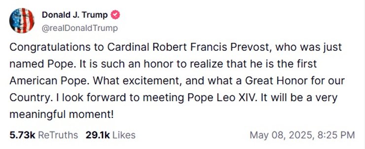 дональд трамп пост папа римский