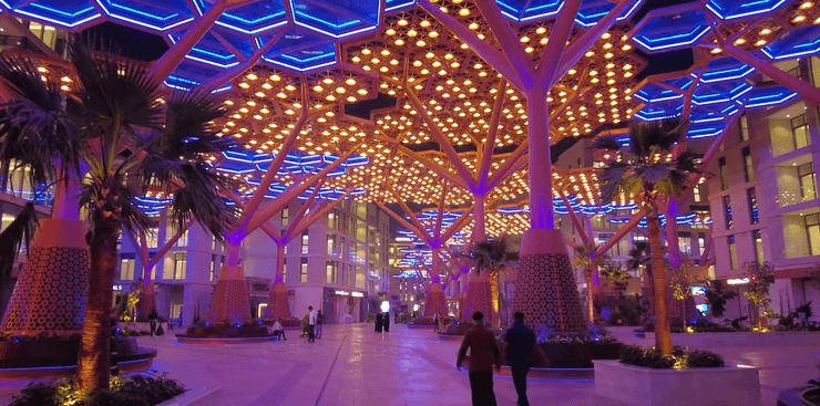 Искусственный лес в Катаре ночью