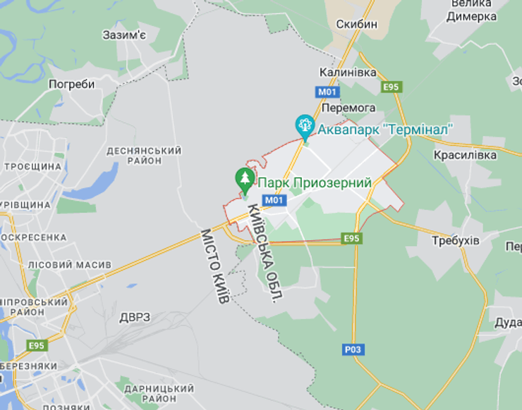 Бровары на карте Киева