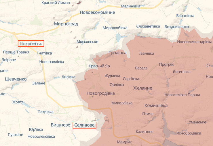 Покровск, Селидово, Донецкая область, карта боевых действий