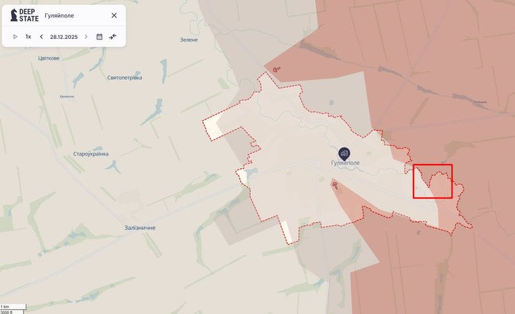 Карта линии фронта в Гуляйполе, 28 декабря, DeepState